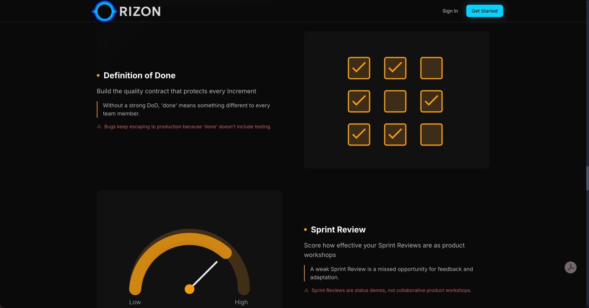 Guide page for Definition of Done dimension