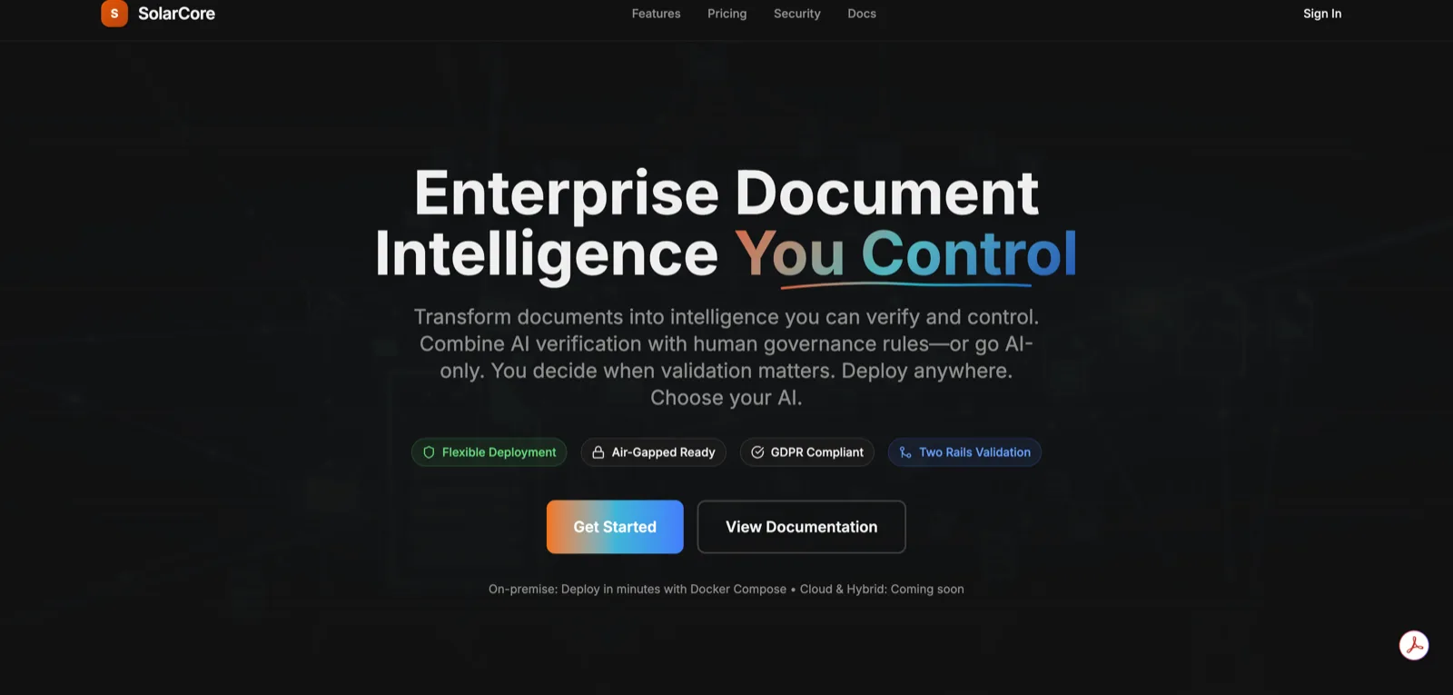 SolarCore document intelligence search interface